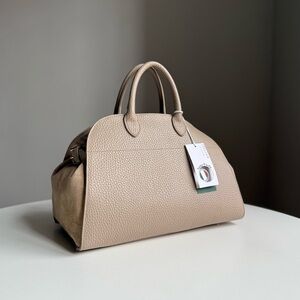 NWT Anna Paola Italian Leather Satchel Bag Cappuccino Beige Gold Hardware Italy